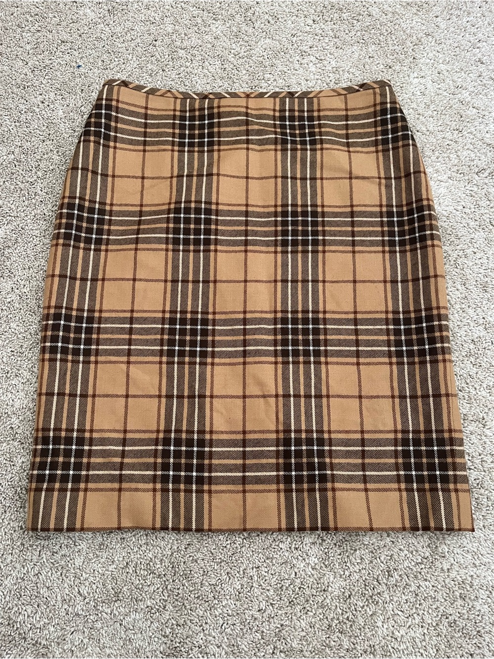 Brooks Brothers Women’s 100% Wool Plaid Skirt Tan Size 10 Preppy Academia